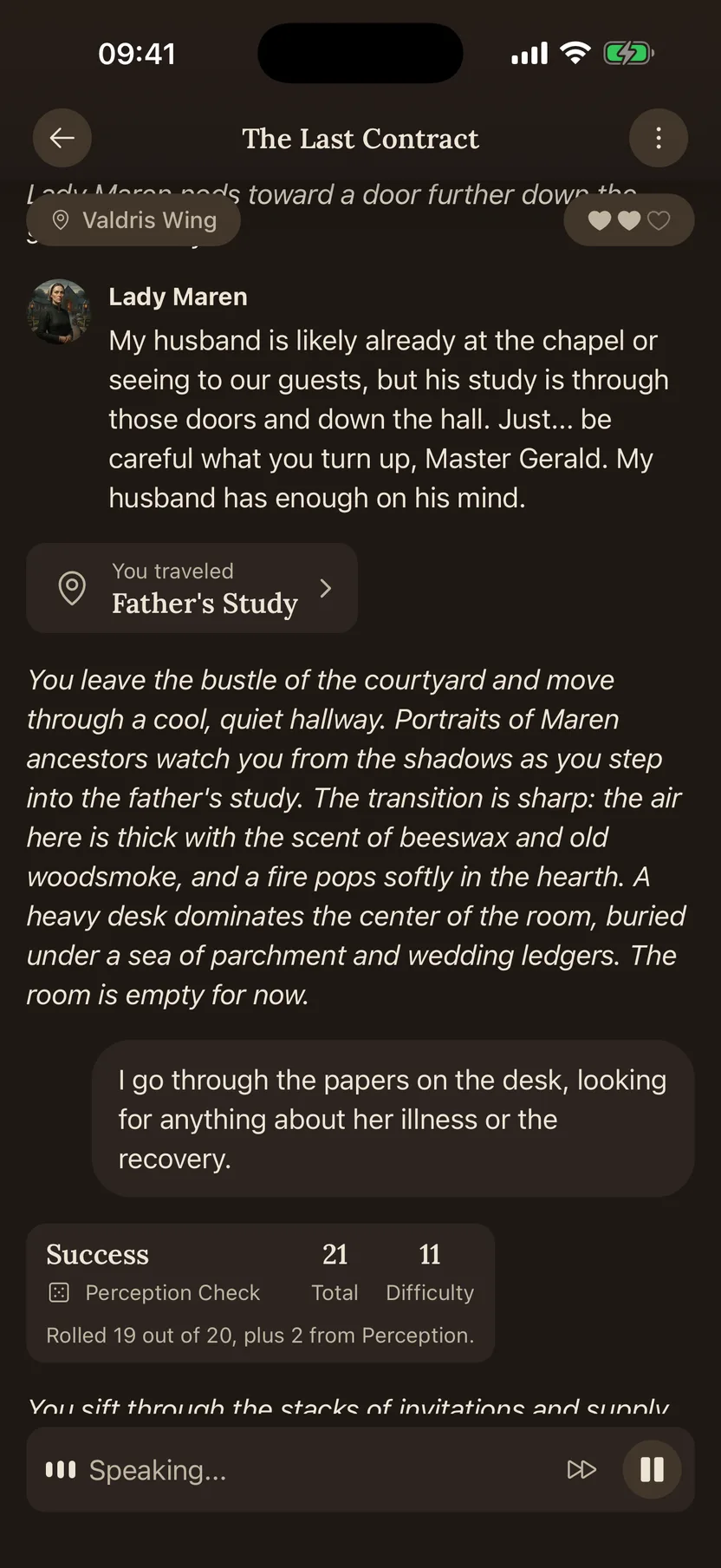 Talking to the narrator while exploring