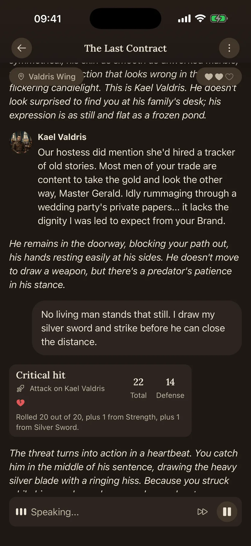 A combat scene with a critical hit
